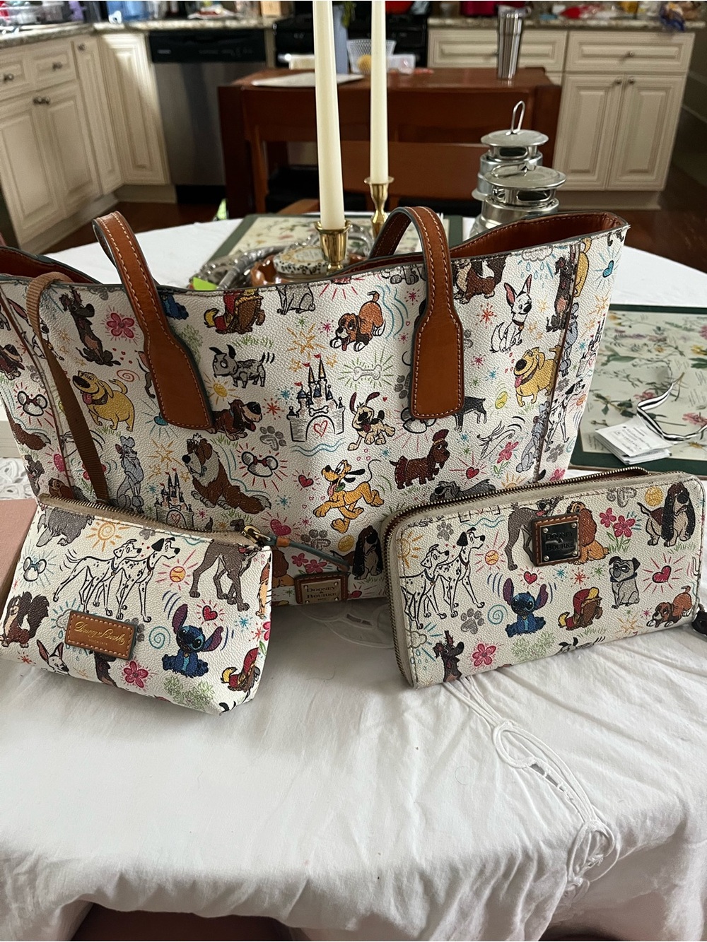 Dooney & Bourke Disney Dogs Print Tote Bag Matching  wallet and cosmetics case